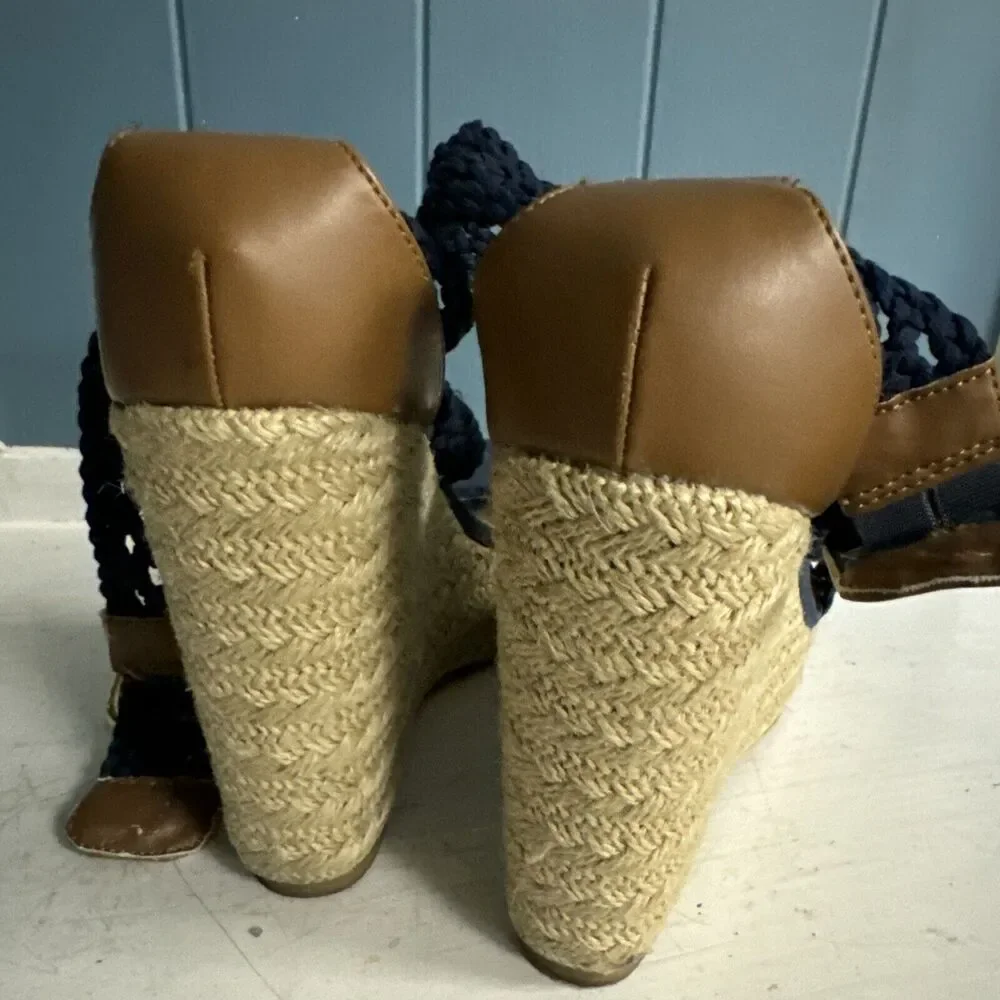 Steve Madden Navy Blue Knit High Heel‎ Wedge Espadrilles Women's Size 9.5